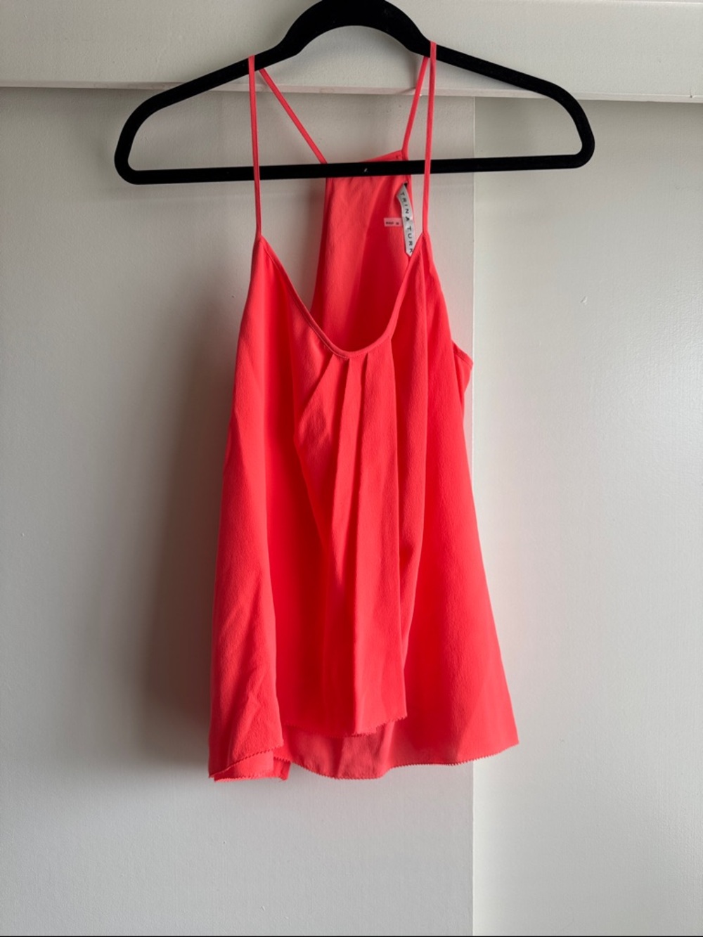 Trina Turk Women's Neon Orange Spaghetti Strap Cami Top Silk Small